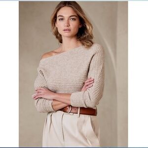 BANANA REPUBLIC Colleta Wool/Yak Blend Off Shoulder Sweater Heather Taupe - XS